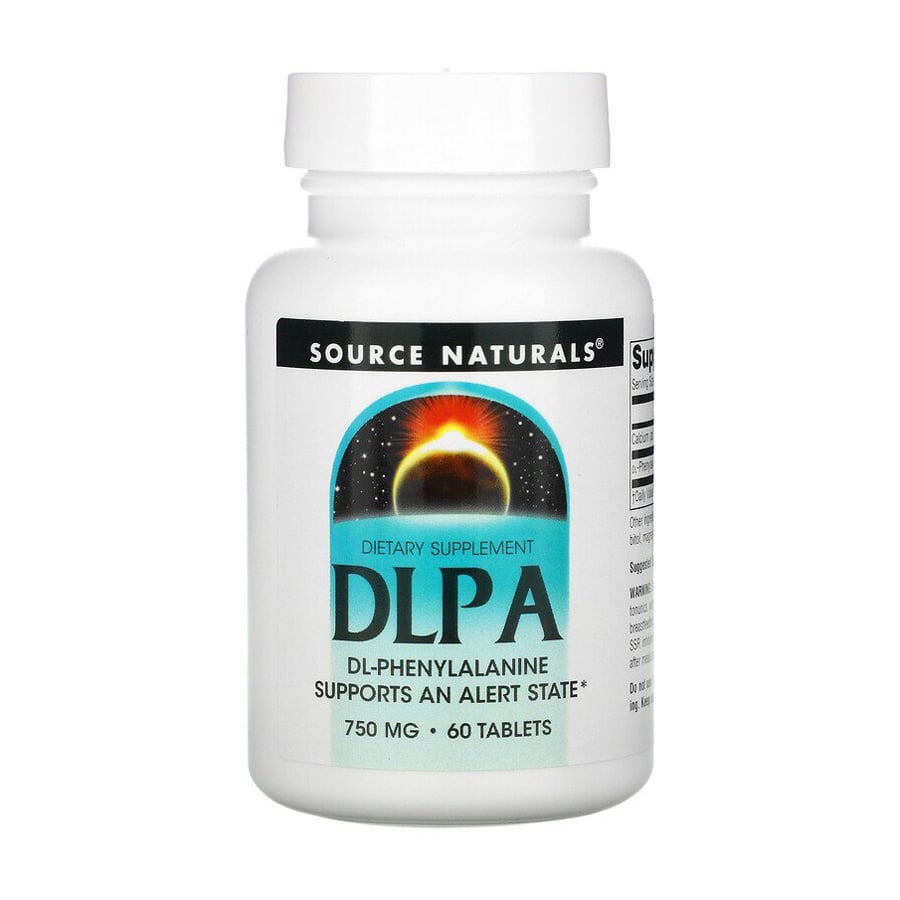 Фенілаланін Source Naturals DLPA 750 мг, 60 таблеток